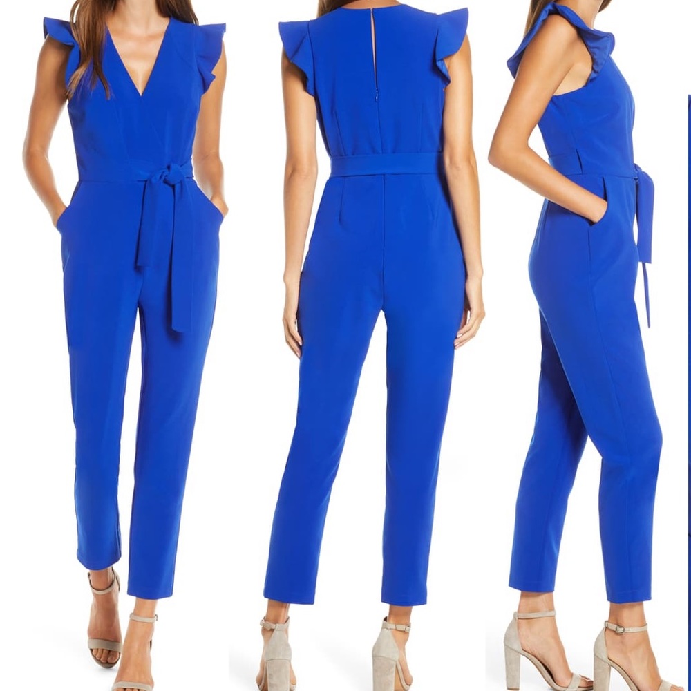 Adelyn Rae Cai Ruffle Cap Sleeve Jumpsuit EUC